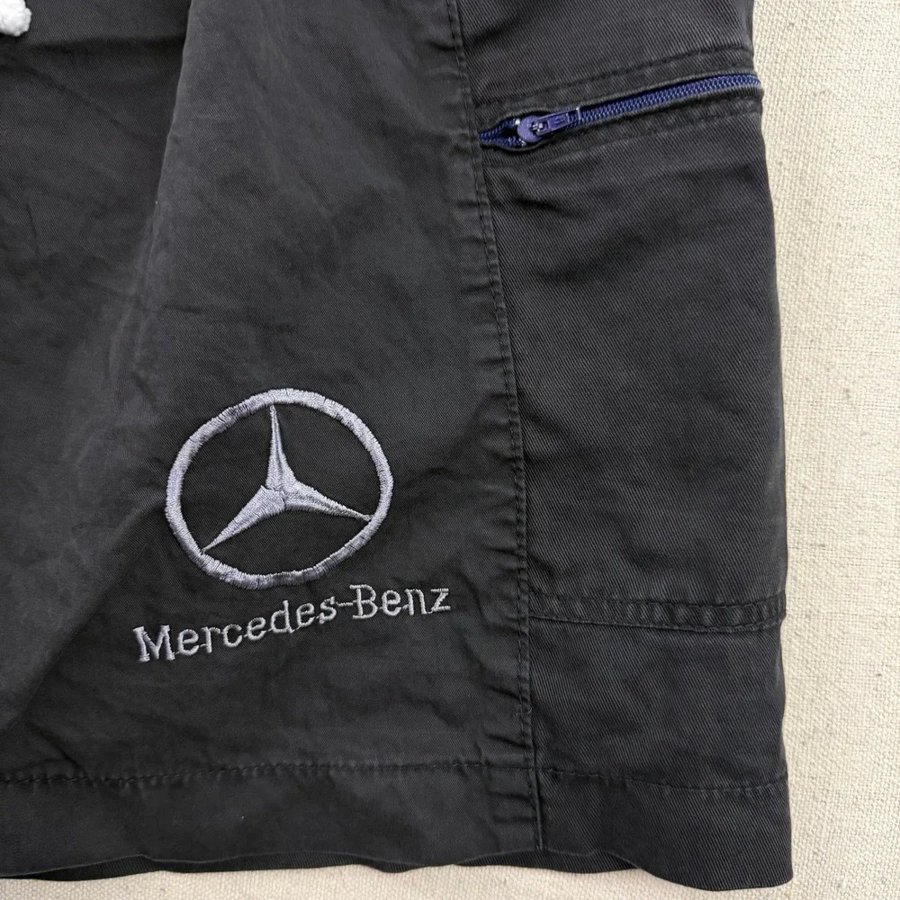 Mercedes-Benz Cargo Shorts Mens S Black Embroidered Logo Elastic Waist Utility‎